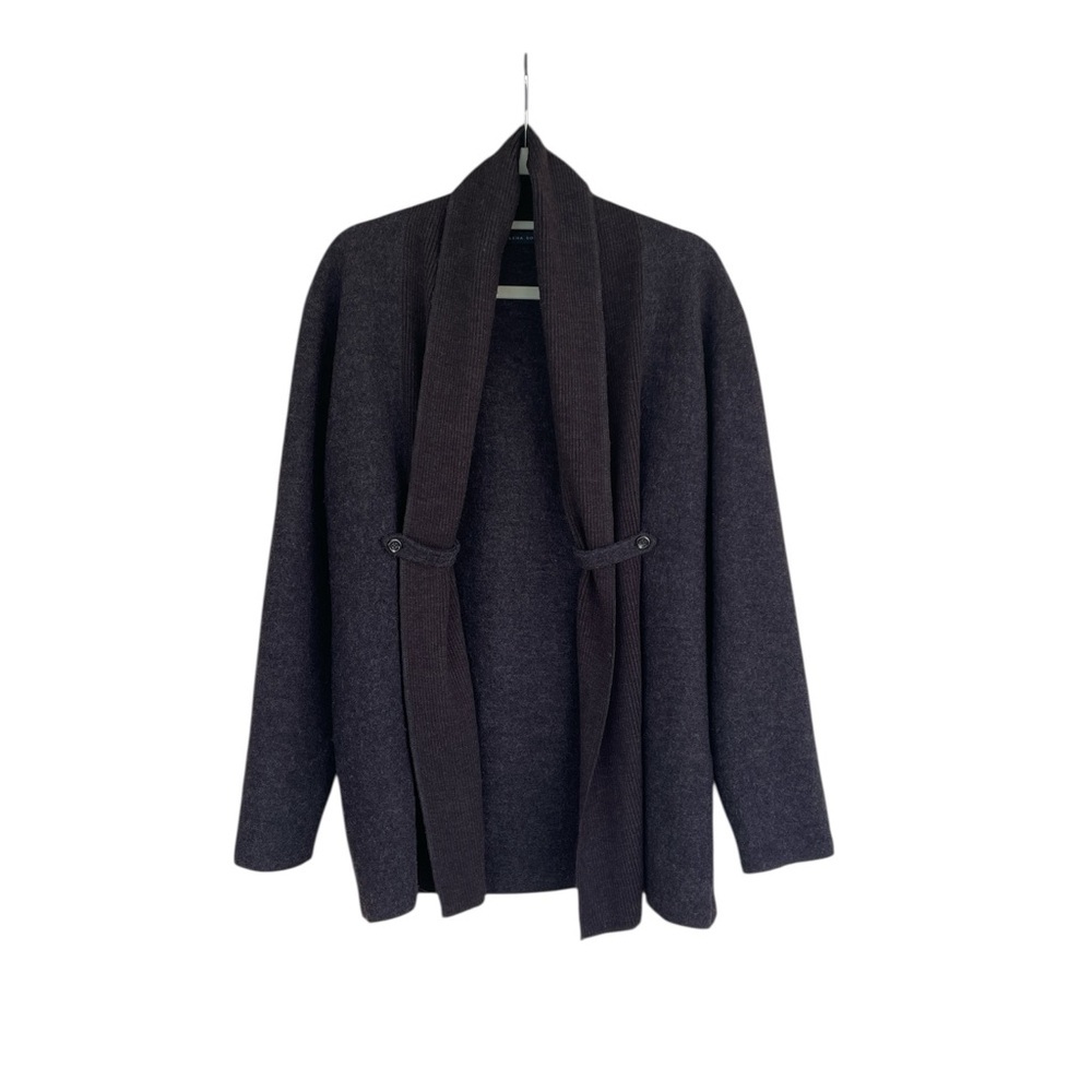 Elena Solano Cardigan Sweater Size XL Wool Open Front Shawl Collar Brown - Picture 12 of 12